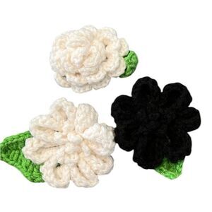 NWT 3 hand crocheted flowers with pins on back to wear on scarves jacket sweater